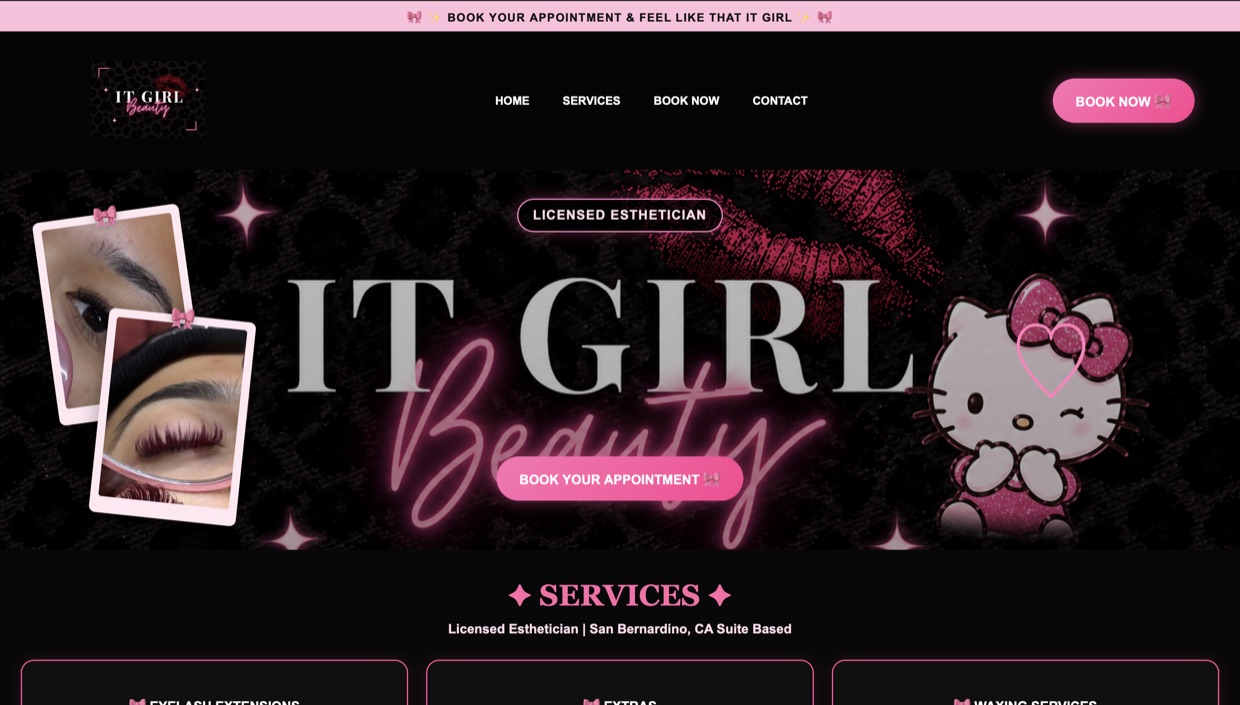 Screenshot of a lash and beauty booking website project